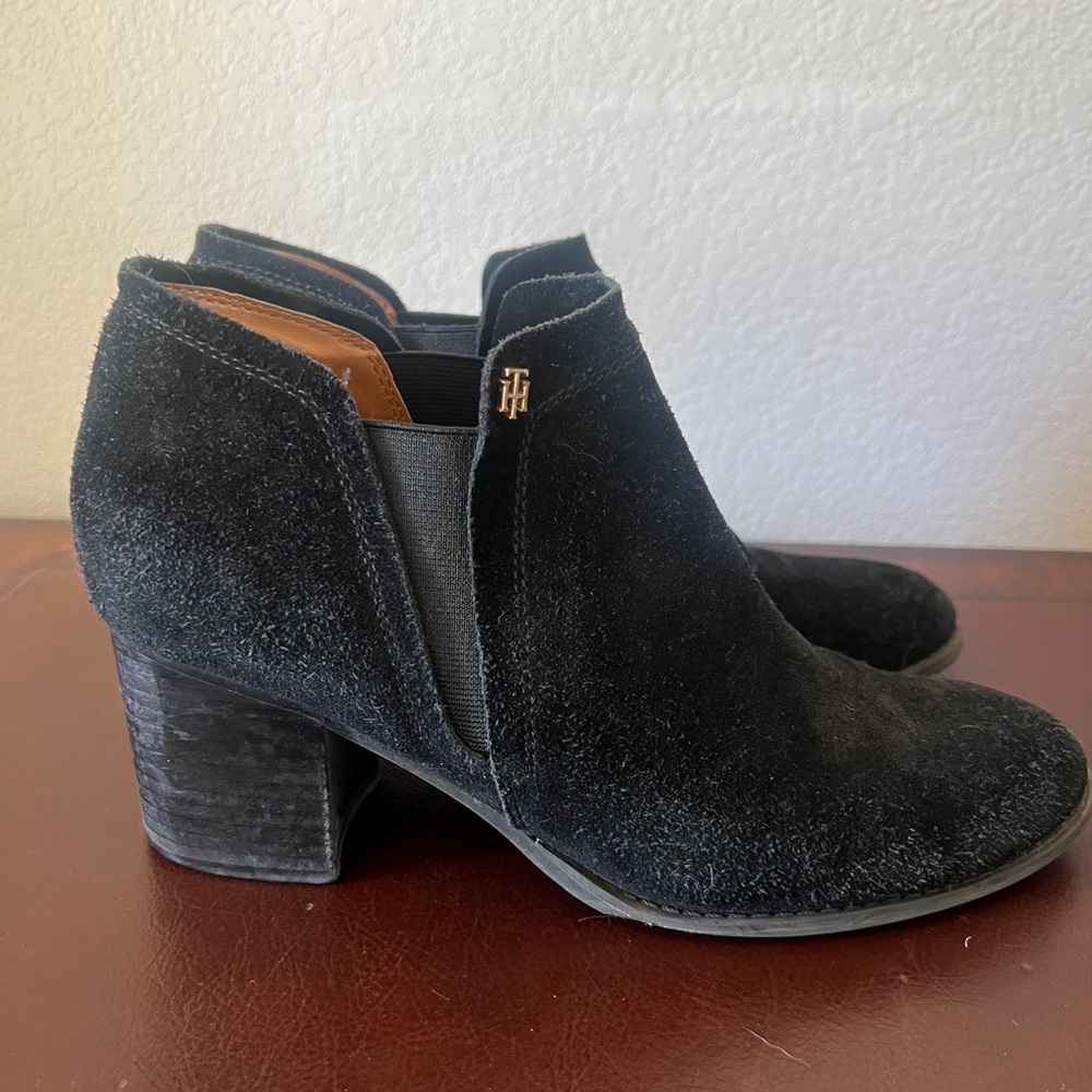 Black suede heeled booties